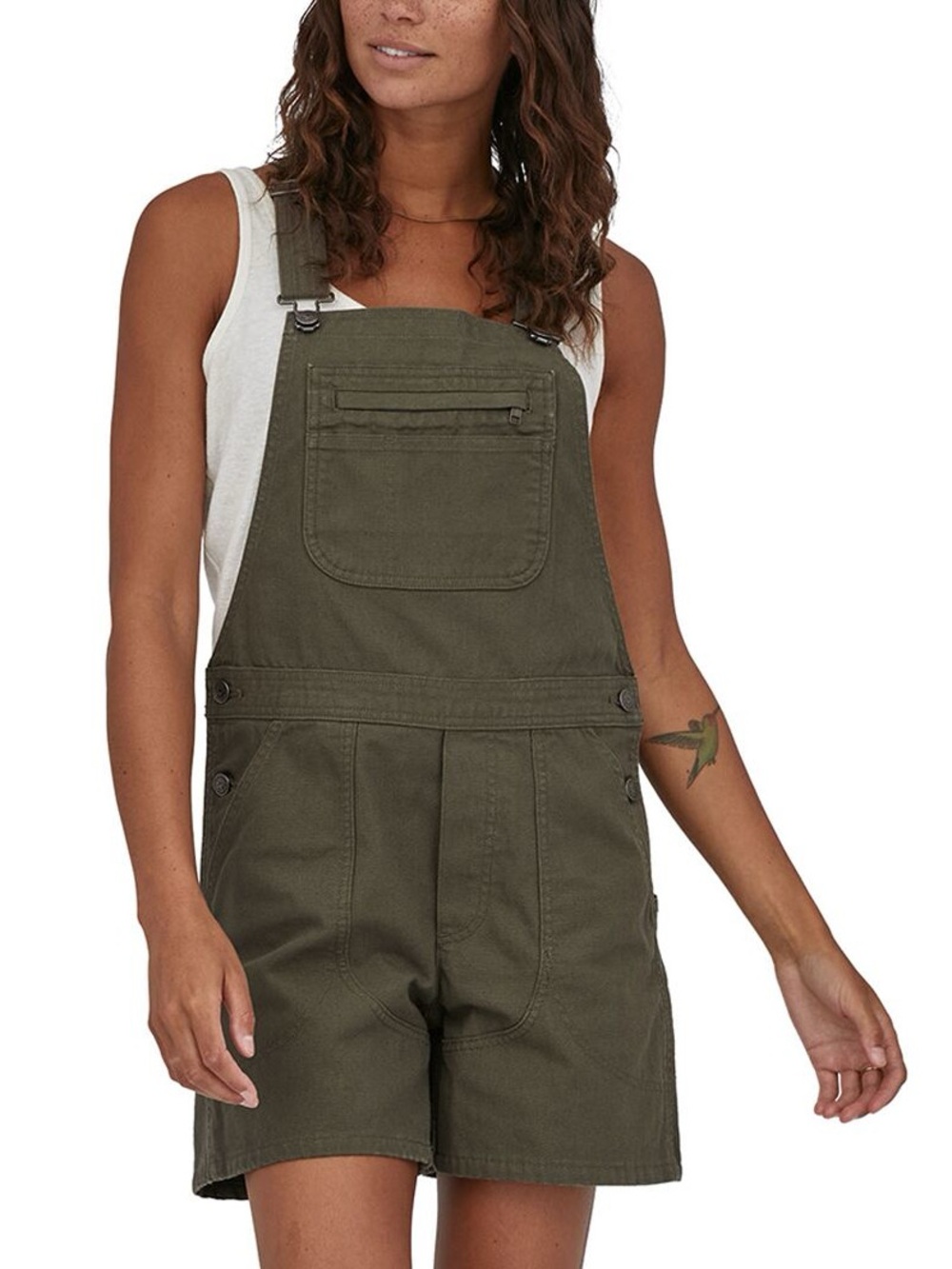 Patagonia Organic Cotton Stand Up Overalls 5” Olive Green Women’s Size Small